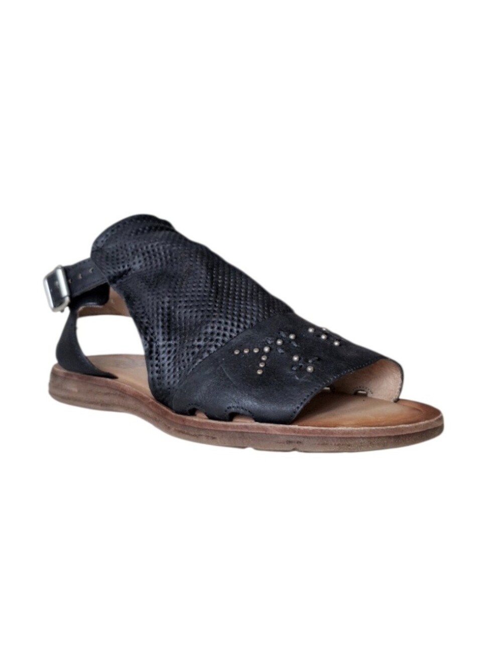 Miz Mooz Fifi Black Leather Studded Sandals Wide EU 38 W